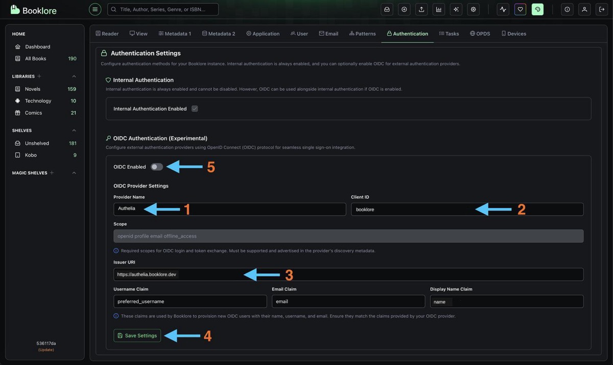 Booklore OIDC Settings