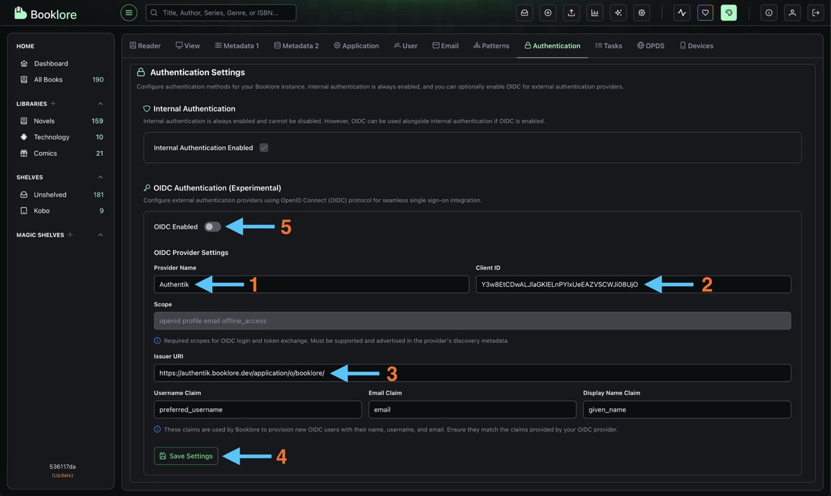 Booklore OIDC Settings