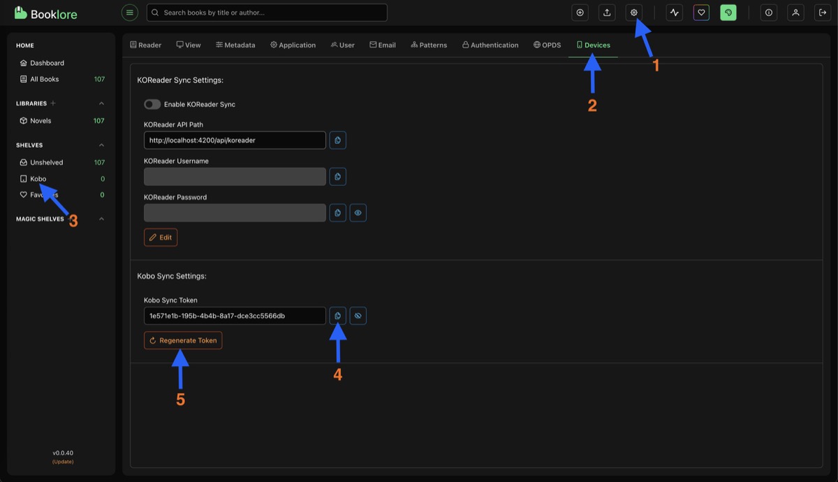 Booklore Device Settings