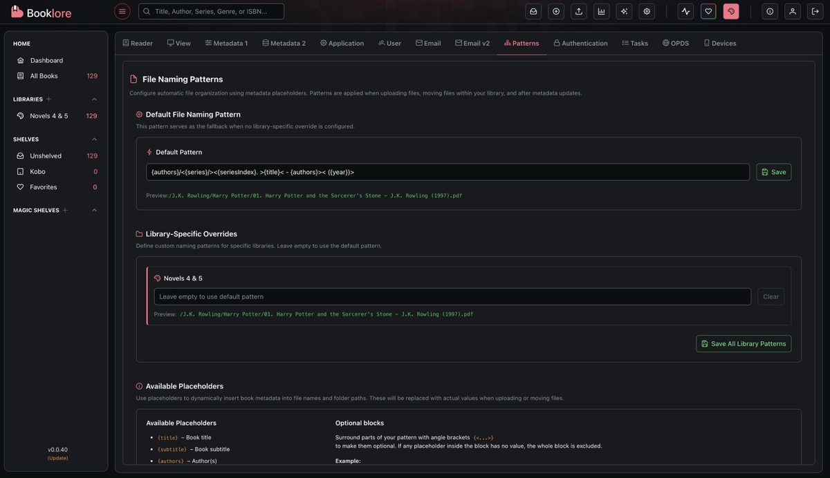 File Naming Patterns UI
