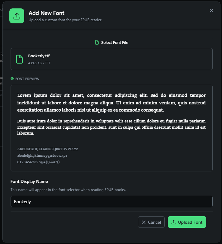 Font Upload Dialog - Font Selected
