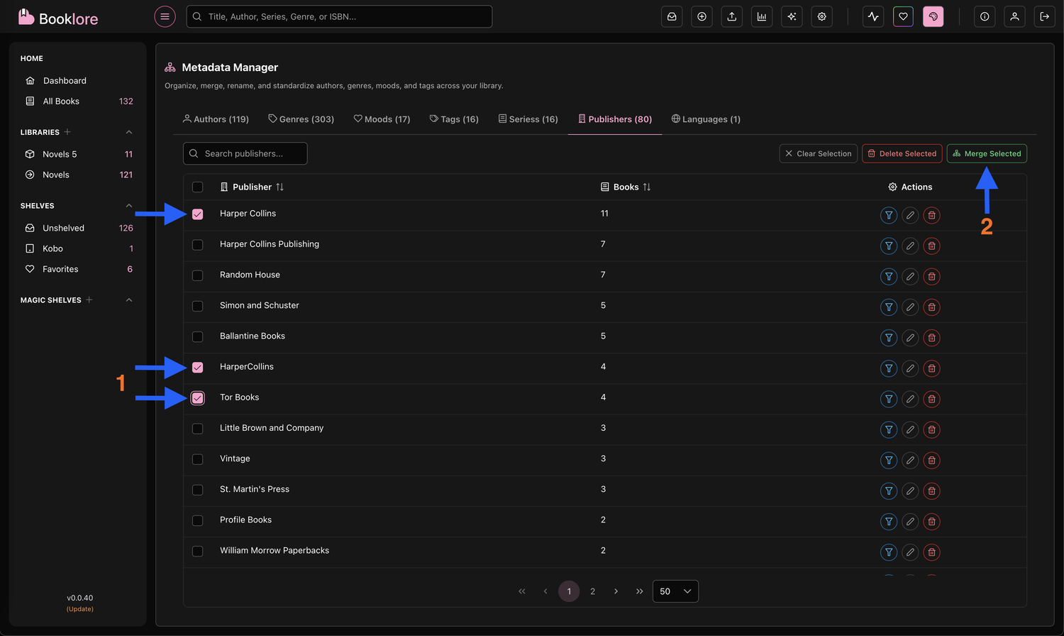 Select items to merge
