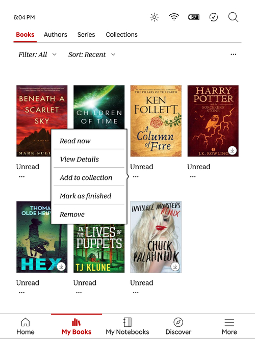Remove book menu