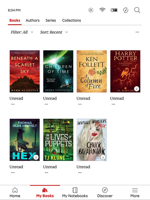 Books synced to Kobo