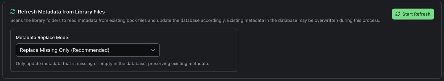 Metadata Refresh Options