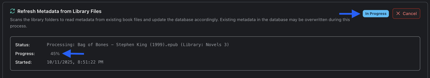 Metadata Refresh Progress