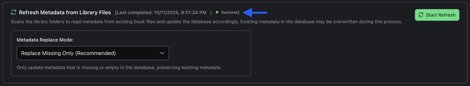 Metadata Refresh Complete